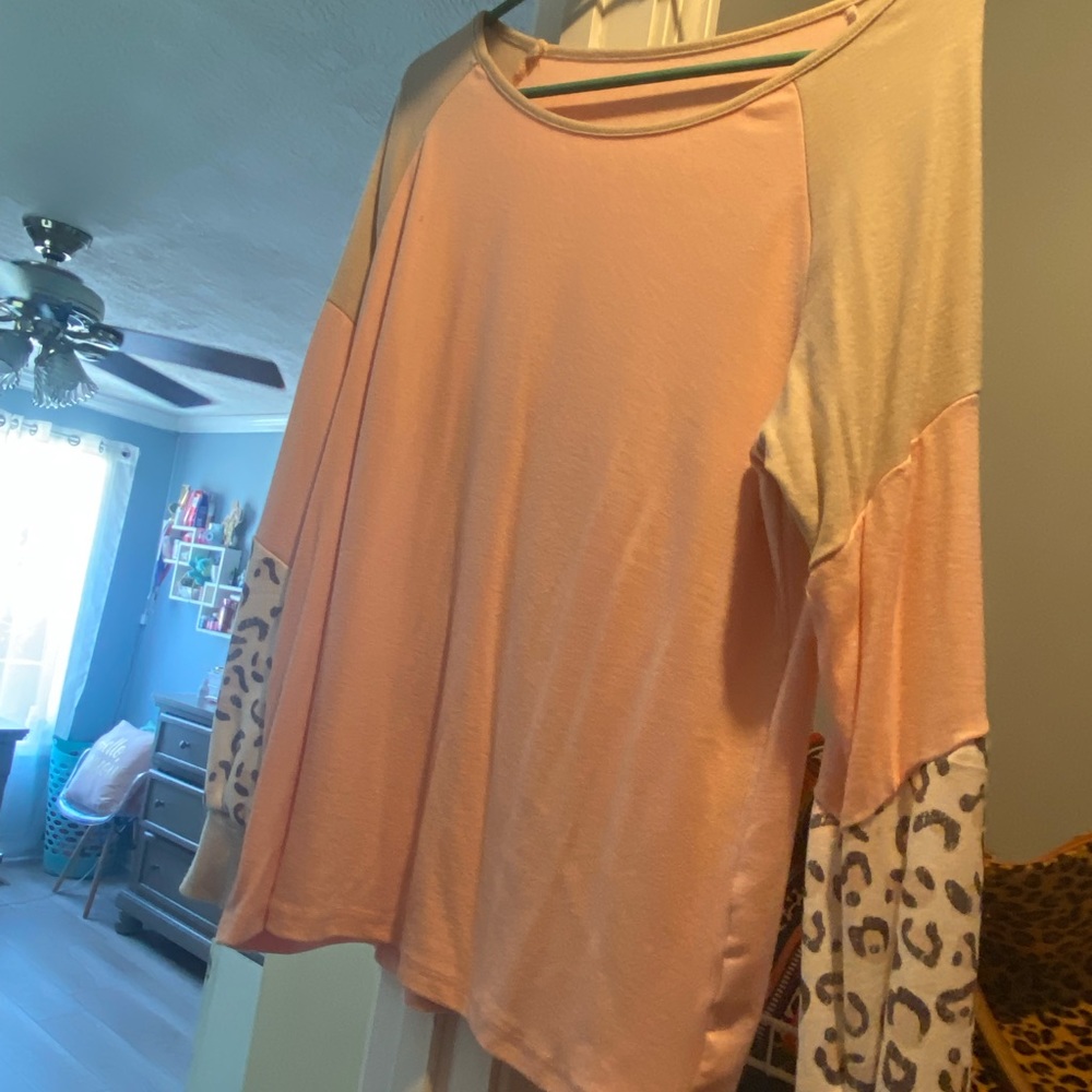 Pink/Tan Cheetah Sleeve Blouse/Lounge Top
